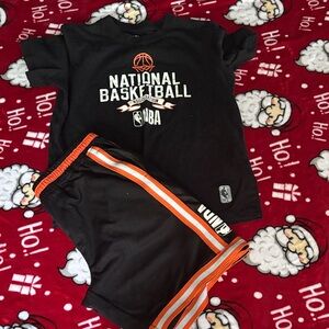 NBA Black Tee and Orange Stripe Shorts Set